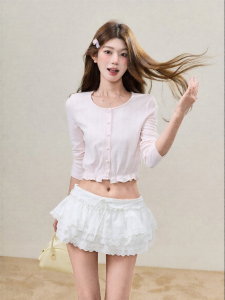 Áo Cardigan Cropped Len Nữ Màu Hồng