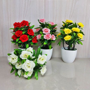 Azgalery PBP62 / Pot Bunga Tanaman Hias Mawar Plastik Ornamen Dekorasi Ruangan Rumah Artificial Rose Flower / COD
