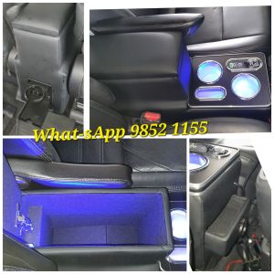 Toyota NOAH Car Center Armrest Console Organizer with Blue LED Lighting and Cup Holders. Front/rear USB ports