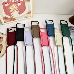 Card Wallet Holder Liquid Silicone Phone Case for iPhone 17 Pro Max 16 15 13 14 Lanyard Shoulder Strap Shockproof Solid Cover