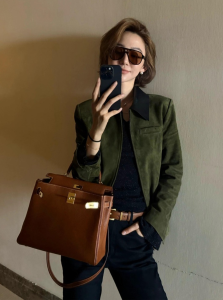 DANTING | Elegant Green Deer Leather Short Jacket