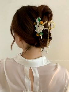 ดอกไม้พู่ฝรั่งเศสผู้หญิง กิ๊บติดผมโลหะลาย มุกหรูหรา ผม ผมเป็นครั่งประดับ