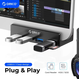 ORICO | ORICO MH4PU 5GBPS Data Transmission Hub Aluminum 4 Ports USB 3.0 Clip HUB with Power Supply High Speed for MAC OS PC