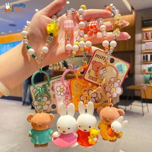 Genuine Miffy Doll Keychain Pendant Creative DIY Beaded Couple Keychain Bag Accessories Children Toy Girls Gift