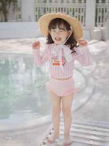 Girls Two-Piece Swimsuit Long Sleeve UV Protection Quick Dry Swimming Costume Baby Thermal Vacation Swimming Suit Trendy