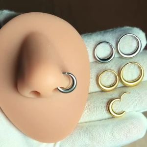 1pcs G23 Titanium Silver&Gold Color Moon Septum Nose Ring Hinged Clicker Nipple Ring Ear Studs Lobe Cartilage Piercing  Jewelry