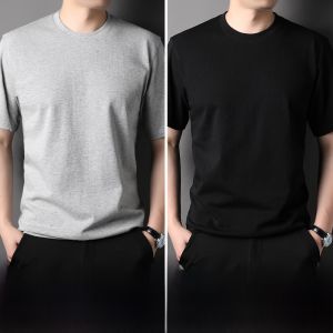 ROMON | Lomond Summer Mens Short Sleeve T-Shirt Loose Casual Pure Cotton White Heavyweight Round Neck Half Sleeve Body Shirt Top