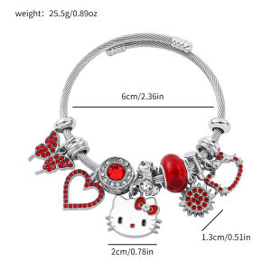 Sanrio | Hello Kitty Zinc Alloy Open Cuff Bracelet - Pink Rhinestone Charms Adjustable Wire Bangle Kawaii Jewelry for Girls & Women