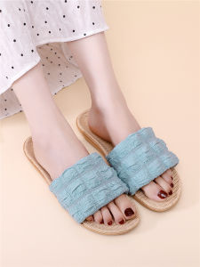 Dép Vải Lanh Mùa Hè Cho Nữ Dép Trong Nhà Chống Trượt Chống Mùi Bề Mặt Đế Bằng PVC Đế Dày 15cm Giày Dép Thường Ngày