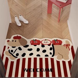 พรมประตูหน้าบ้านสไตล์อเมริกันย้อนยุค ดีไซน์สุนัขการ์ตูน ป้องกันการลื่น ตัดได้ ป้องกันการสึกหรอ พรมประตูหน้าบ้าน