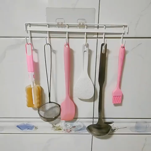 Hithome ตะขอแขวนในห้องครัว 6ตะขอ แร็คตะขอแขวน แบบติดผนัง ไม่ต้องเจาะ