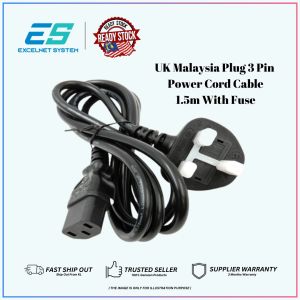 UK Malaysia plug 3 pin C13 Power Cord Cable 1.5m
