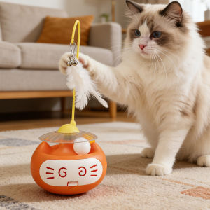 Lovinland Pet Light Up with Catnip Ball Tumbler Interactive Toy Bite Resistant Solo Entertainment Toy for Indoor Cats Removable Feather