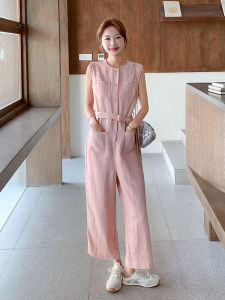 YINLUOYA | Korean Style Anti-Aging Wide Leg Jumpsuit Womens Set Casual Fashionable Belted Summer New Arrival Nine-Piece Pants Round Neck
