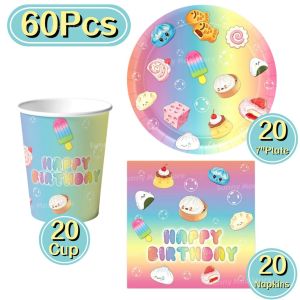 Hasbro | Bộ 60 Món Đồ Dùng Tiệc Sinh Nhật Hình Bánh Bao Nhiều Màu Sắc - Bộ Đồ Dùng Giấy Bao Gồm Đĩa 7 Inch Cốc Khăn Ăn Cho 20 Khách Đồ Trang Trí