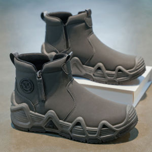 Waterproof Leather Martin Boots Mens Winter British Style Retro Thick Bottom Yellow Boots Versatile Mid-Calf Work Boots