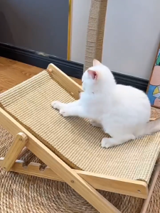 Teekland Cat Chair Pet Sisal Bed Canvas Adjustable Recliner Portable Puppy Sleeping Nest Natural Wooden Chair Comfort Nest Apply To 10kg Cat