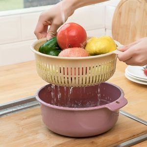 ตะกร้าล้างผัก ตะกร้าระบายน้ำ กะละมังล้างผัก ตะกร้าล้างผลไม้ ตะกร้าอเนกประสงค์ ตะกร้าผัก ใช้สำหรับล้างผัก มี 2 ชั้น Alizkitchen