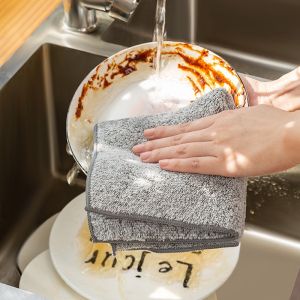 3PCS Microfiber Cloth Bamboo Charcoal Rag Kitchen Super Absorbent Towels Nonstick Oil Microfiber Hand Towel Scouring Pad Car Wash Towel Durable Wipe Universal Family Clean Cloth