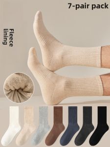 Miiow | Thickened Long Tube Socks For Men Cat Pure Color Loop Sweat Absorbent No-Cuff Warm Winter Sport Socks Polyester Spandex Blend