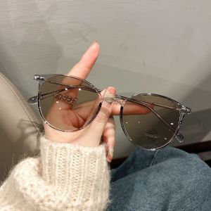 Photochromic Anti Radiation Eyeglasses For Women Transition Metal Frame Shades UV400 Eyewear Replaceable Lens
