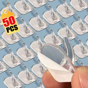 50PCS Mini Clear Wall Hooks Self Adhesive Transparent Sticky Hanger Wall Decor Hook Home Kitchen Bathroom Storage Organizers