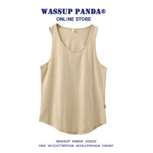 Wassup Panda Summer Sleeveless Vest Mens Loose Casual High Jump Basketball Shoulder Sport T-Shirt Cotton 100% Straight Hem