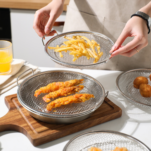 Air Fryer Basket 2 Pieces Set Stainless Steel Frying Food Tray Mesh Basket with Handle Net Strainer Fried Food Filter Roasting Tray