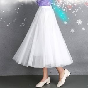 Pure Color High Waist Mesh Skirt Ruched Pleated Work Clothing for Women Long Dress Slimming Fairy Style Spring Summer 2023 New Arrival