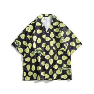 JIFANPAUL | Áo Sơ Mi Ngắn Tay In Hình Bơ Xanh Toàn Bộ Phong Cách Hawaii Nghỉ Dưỡng Mùa Hè