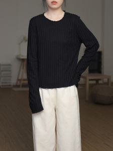 Loose Long Sleeve round Neck T-Shirt Womens Solid Color Casual Design Shoulder Width Regular Length Polyester Blend Spring Commute