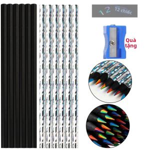 12 Chiếc Cầu Vồng Bút Chì Màu Bằng Gỗ 7 Màu HB Chì Gỗ Đen Tranh Tiếp Liệu Lý Tưởng Giáng Sinh Halloween Thứ Sáu Đen Quà Tặng