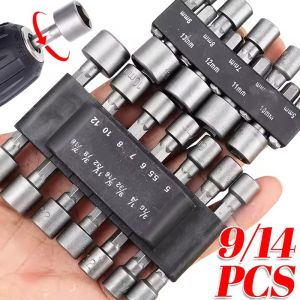 Polocat 9/14pcs 5mm-13mm Hex Sockets Sleeve Nozzles Nut Driver Set Screwdriver Set Hexagon Nut Driver Drill Bit Sets Socket Wrenches