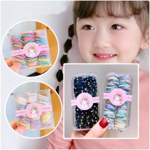 Hộp chun tóc nhựa vuông nhiều màu sắc cho bé gái 60/100 chiếc dây buộc tóc phụ kiện trẻ em kiểu hoạt hình dễ thương