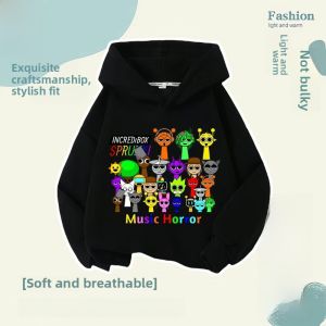 New 2025 Childrens Fleece-lined Hoodie Sprunki Rhythm Box Music Game Clothes Kids Thermal Cotton Pullover Spring Autumn Winter