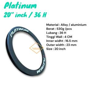 ( PLATINUM / 36H / 20 inch / 4CM ) Velg Rim Rims Sepeda Lipat BMX Minion 20 inch Murni 406 alloy Aluminium Double wall 4cm