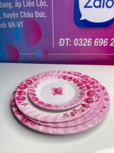 Đĩa nhựa cạn lòng đĩa quán nhậu đĩa nhựa melamine cạn lòng màu - trắng-hoa văn