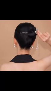 F4 Jepit Rambut Korea 17.8cm Bahan Model Ekor Ikan dengan Rumbai Mutiara Tusuk Konde Logam TKAJ011