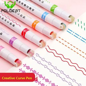 6Pcs/set Double Line Pattern Outline Marker Pen Hand Copy Account Multi-colored Curve Pen Quick Dry Mark Notes Painting Highlighter