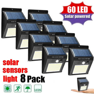 8 Pack Outdoor Solar Lamp 60 LED Wall Lights PIR Motion Sensor Solar Powered Sunlight Street Light Garden Decoration