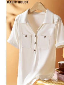 Basic House | White Tencel Short Sleeve Polo T-Shirt