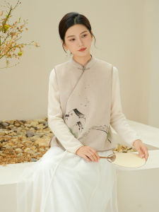 New Chinese Style Womens Jacket Shoulder Padded Ethnic Fashion Sweater Monastery Tea Ceremony Costume Autumn Winter Polyester