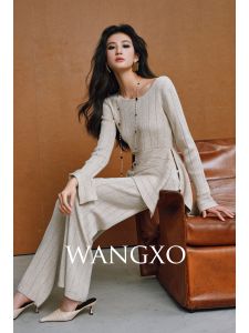 WANGXO | Bộ Quần Áo Len Mềm Thoáng Khí với Sợi Vàng