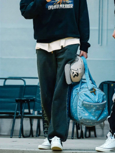 Denim Patchwork Straight Cut Casual Sweatpants