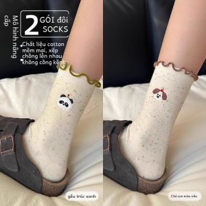Tất Cotton Dài Đến Bắp Chân Họa Tiết Mèo Hoạt Hình Dễ Thương Cho Nữ Tất Cotton Nguyên Chất Không Gân Mùa Thu Dài Đến Đầu Gối