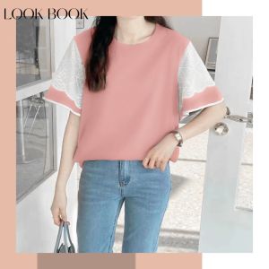 Wulove.ฮิตตตต เสื้อยืดคอกลม เสื้อแฟชั่นเกาหลี เสื้อลายลูกไม้ 🌹แขนแต่งงระบาย ดีเทลละมุน พลาดไม่ได้จ้า😉