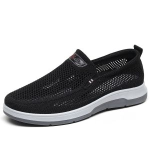 SHIPAILUO | Beijing Mens Summer Thin Mesh Cloth Shoes Slip-On Breathable Dad Casual Shoes Flat Heel Round Toe Solid Color Footwear