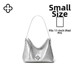 Genuine Leather Multifunctional Hobo Tote Bag Silver