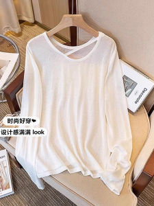 Thin Bamboo Rayon Ice Silk Womens T-shirt Summer New plus Size Long Sleeve round Neck Casual Comfortable Breathable Sun Protection Top