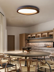 Smart Vintage Wooden Ceiling Light round Lampshade APP Control Voice Control for Living Room Bedroom Study Retro Wabi Sabi